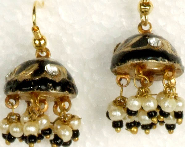 Black Chandelier Earrings with Gold Accent