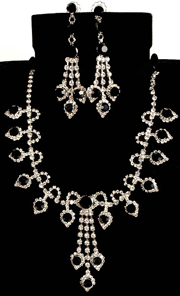 Black Costume Necklace with Earrings Set