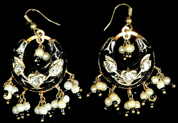Black Cradle Earrings with Golden Accents