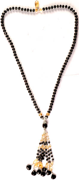 Black Onyx and Citrine Fine Beaded Necklace with Charm
