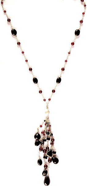 Black Onyx and Garnet Necklace with Charm