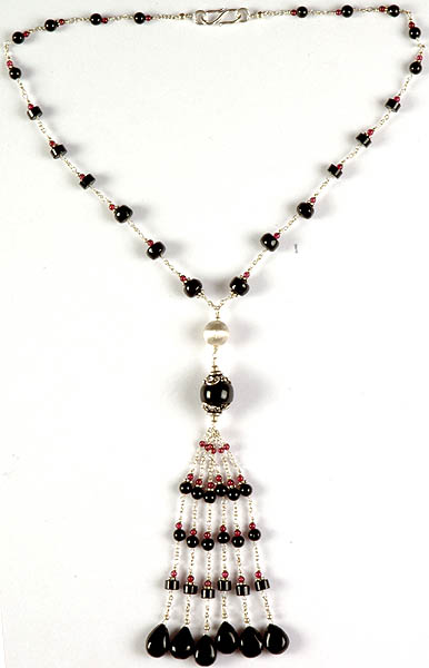 Black Onyx and Garnet Necklace with Charms