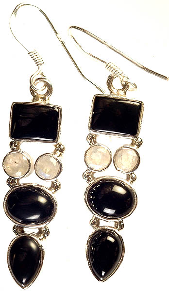Black Onyx and Rainbow Moonstone Earrings