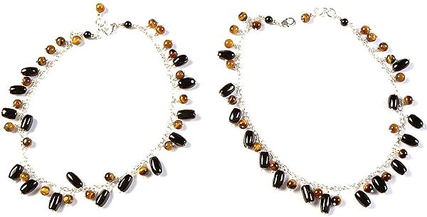 Black Onyx and Tiger Eye Anklets (Price Per Pair)