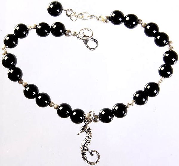 Black Onyx Beaded Bracelet with Dragon Charm