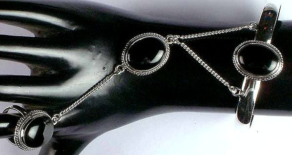 Black Onyx Bracelet with Attached Ring