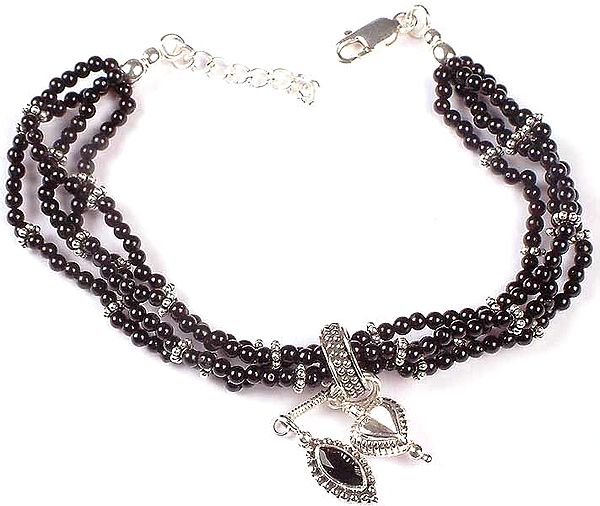 Black Onyx Bracelet with Dangling Charms