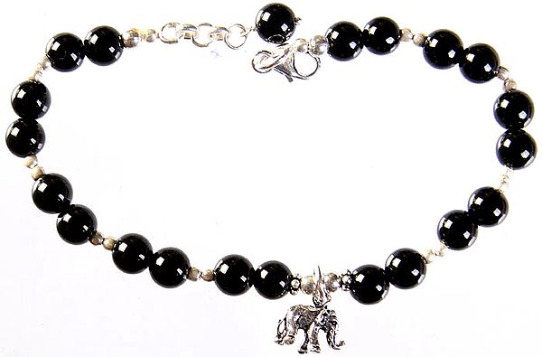 Black Onyx Bracelet with Elephant Charm