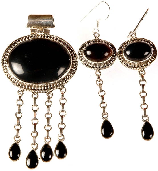 Black Onyx Cascade Pendant with Matching Earrings Set