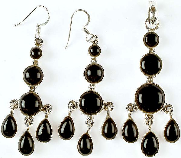 Black Onyx Chandelier Pendant & Earrings Set