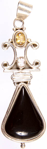 Black Onyx Crown Pendant with Citrine and Amethyst