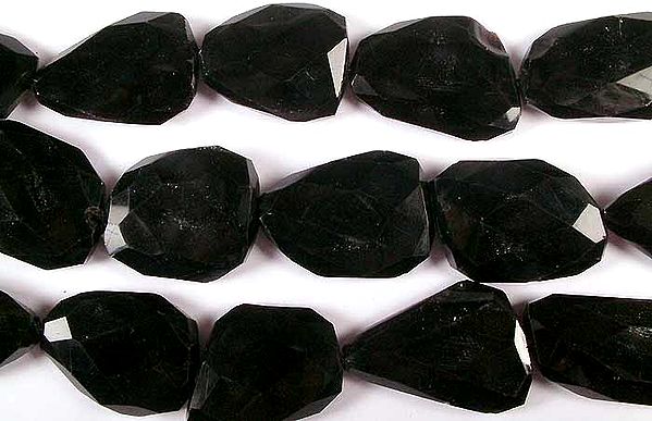 Black Onyx Faceted Flat Tumbles | Gemstone Beads