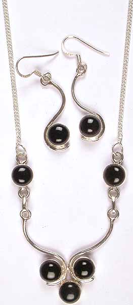 Black Onyx Necklace with Matching Earrings Set
