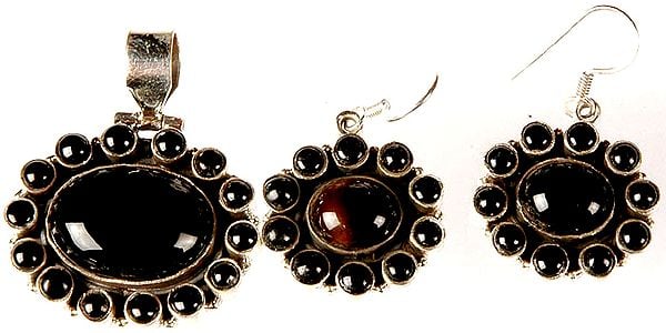 Black Onyx Oval Pendant with Matching Earrings Set