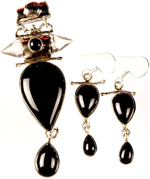 Black Onyx Pendant with Earrings Set