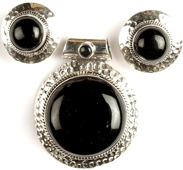 Black Onyx Pendant with Earrings Set