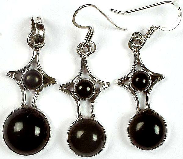Black Onyx Pendant with Matching Earrings