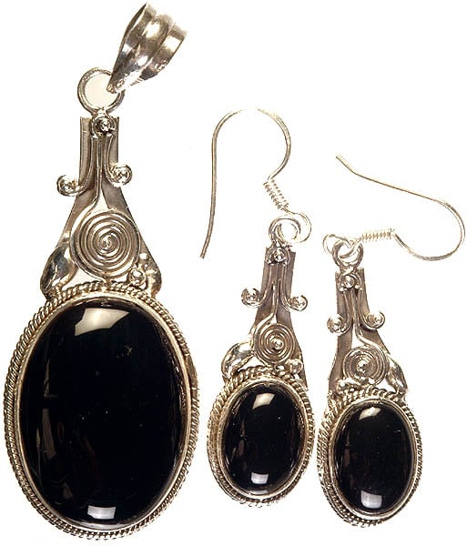 Black Onyx Pendant with Matching Earrings
