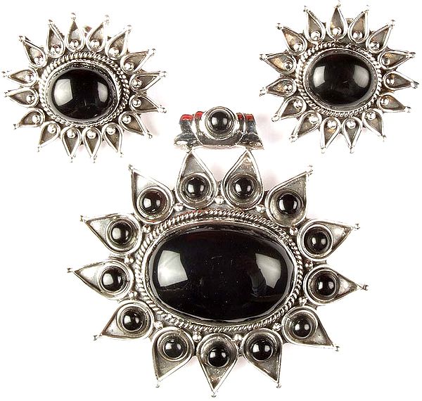 Black Onyx Star Pendant with Earrings Set