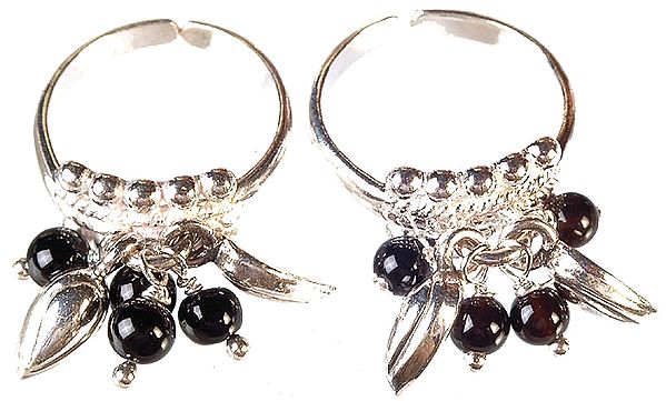 Black Onyx Toe Rings with Charms (Price Per Pair)
