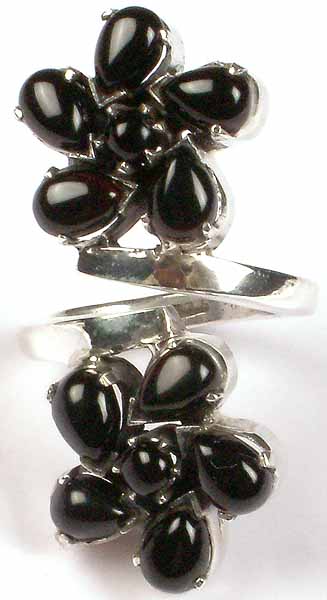 Black Onyx Twin Flower Ring