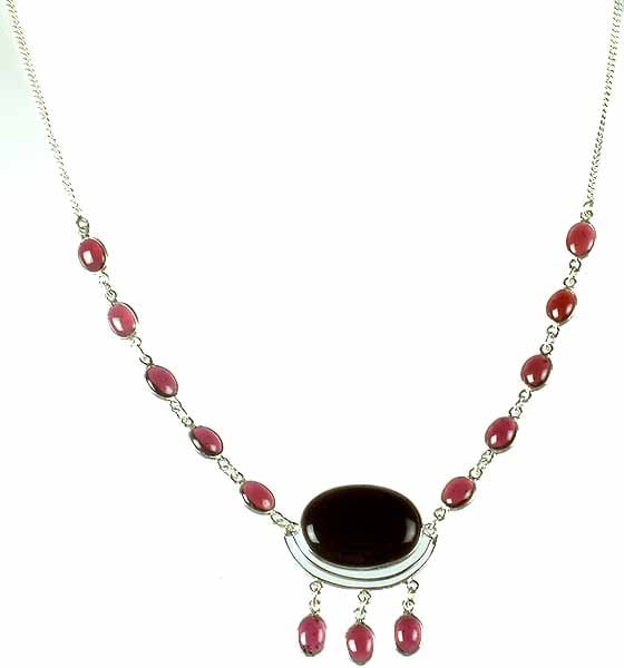 Black Onyx with Garnet Necklace
