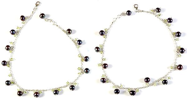 Black Pearl Anklets with Peridot (Price Per Pair)