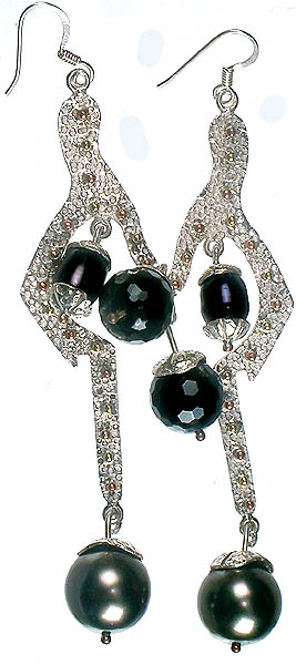 Black Pearl Designer Earrings with Black Onyx
