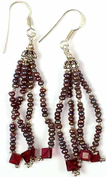 Black Pearl Earrings wth Garnet
