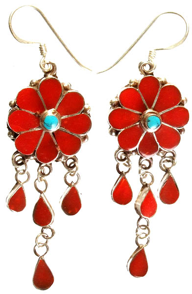 Blooming Flower Inlay Earrings with Charms