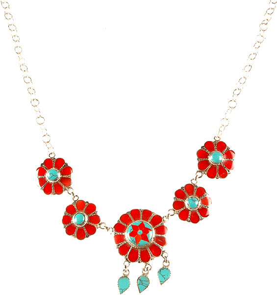 Blooming Flowers Inlay Necklace with Charms