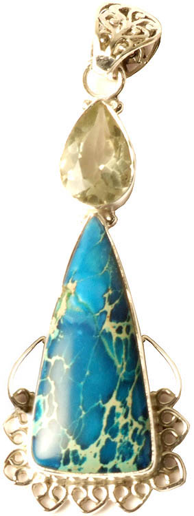 Blue Agate Pendant with Green Amethyst