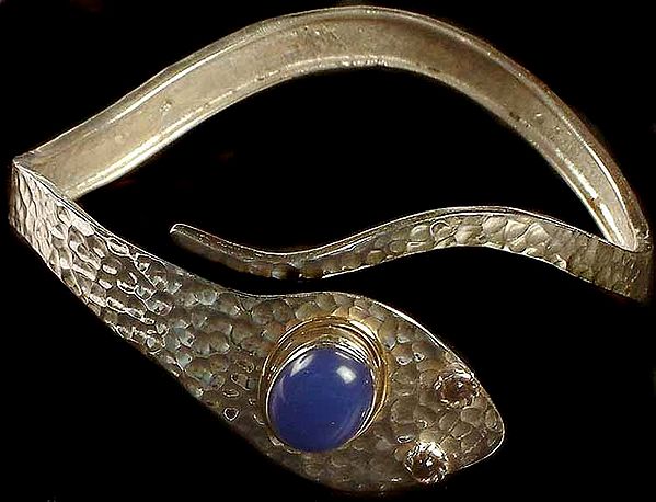 Blue Chalcedony & Garnet Serpent Bracelet With Dimples