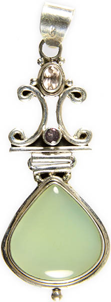 Pale Green Chalcedony and Amethyst Pendant
