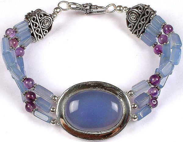 Blue Chalcedony Bracelet with Amethyst