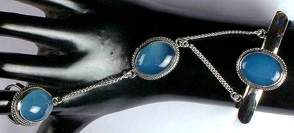 Blue Chalcedony Bracelet with Attached Ring