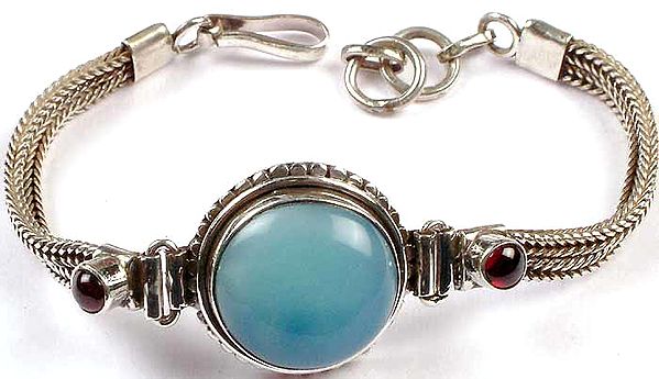 Blue Chalcedony Bracelet with Garnet