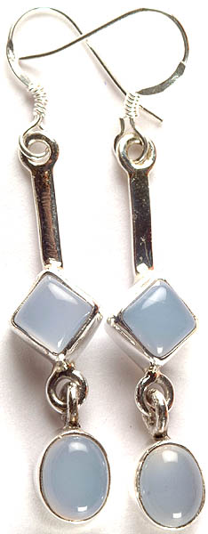 Blue Chalcedony Cabochon Earrings