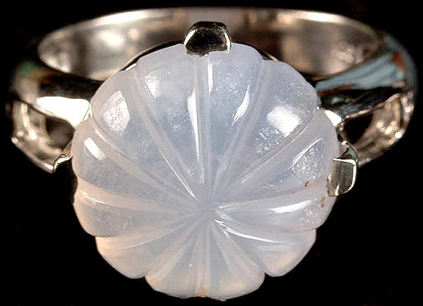 Blue Chalcedony Carved Flower Ring