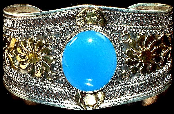 Blue Chalcedony Cuff Bracelet with Copper Fins