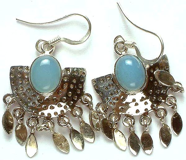 Blue Chalcedony Dimple Earrings with Dangles
