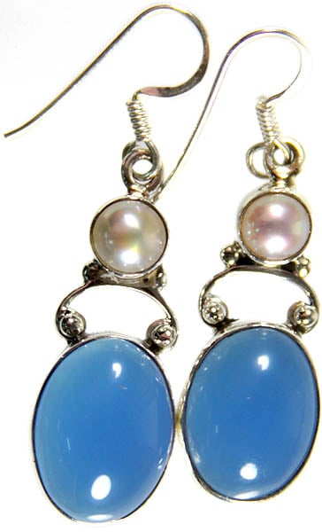 Blue Chalcedony Earrings with Pearl