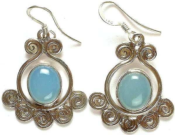 Blue Chalcedony Earrings with Spirals