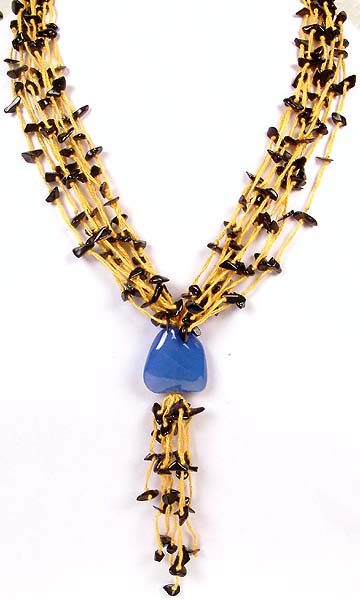 Blue Chalcedony Necklace with Black Onyx Chips
