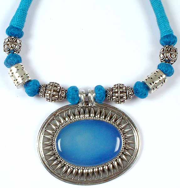 Blue Chalcedony Necklace with Matching Cord