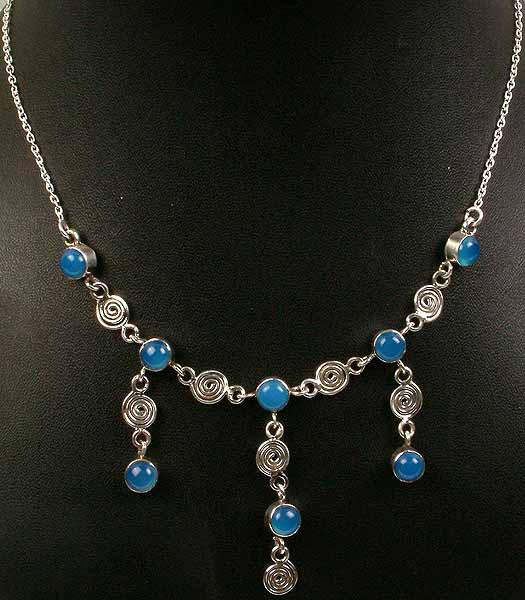 Blue Chalcedony Necklace with Spirals