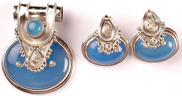 Blue Chalcedony Pendant and Earrings Set