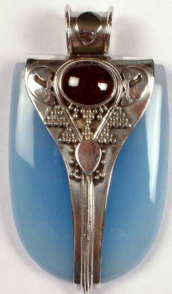 Blue Chalcedony Pendant with Garnet