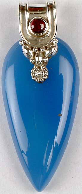Blue Chalcedony Pendant with Garnet