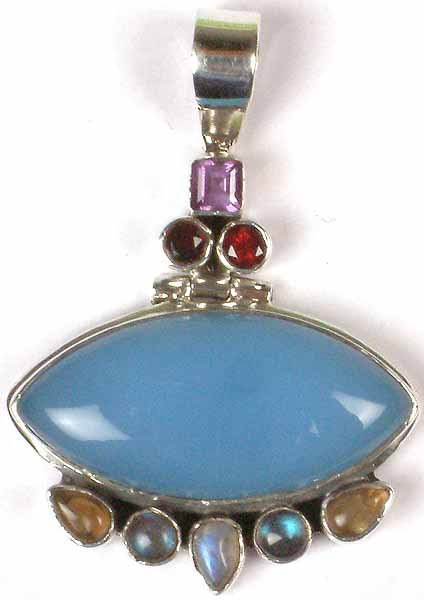 Blue Chalcedony Pendant with Gemstones